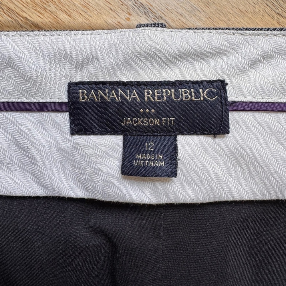 Banana Republic Womens Jackson Fit Gray Glen Plaid Wide Leg Cuff Dress Pants 12 - Picture 5 of 8